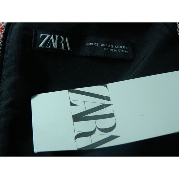 Zara Dress Size X-Small Red Blue Tweed Fringe Pocket Sleeveless Frayed Trim - Picture 13 of 13